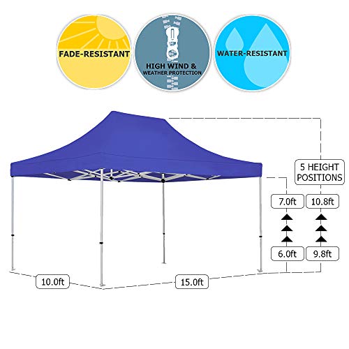 Vispronet 10x15 Instant Canopy Tent with 4 Side Walls - Commercial Grade Steel Frame, Water-Resistant Canopy, Bonus Bag & Stake Kit Blue