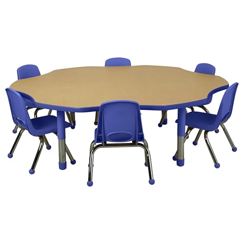 Factory Direct Partners Flower Toddler Activity Table 60in Adjustable Maple/Blue