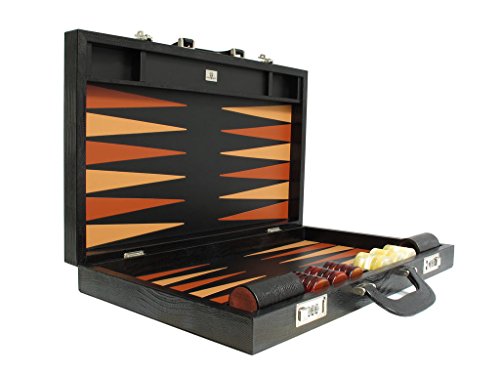 Zaza & Sacci Leather Backgammon Board Set 23" Large Attache Case Black Lizard