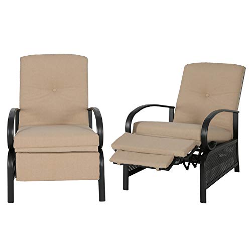 Patio Tree Adjustable 2-Piece Lounge Chair Recliner Sofa with Removable Cushion Beige
