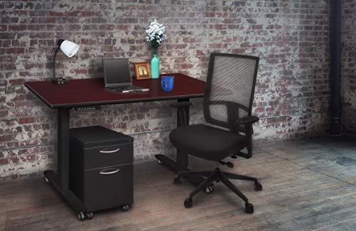 Regency Esteem Single Pedestal Height Adjustable Desk 42" Mahogany/Black