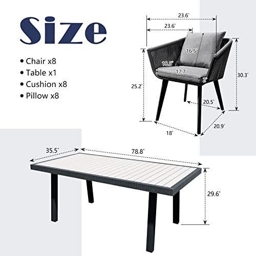 Home Care Wholesale 9 Pieces Patio Dining Set for 8 All Weather Outdoor Furniture Darker Grey Cushion