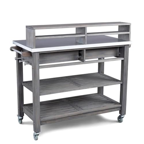 Afuera Living Traditional Wood Potting Bench with Steel Top Grey