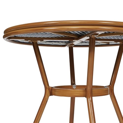 EMMA + OLIVER Soie Bistro Set Navy & White Rattan with Natural Frame