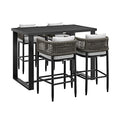 Armen Living Felicia Modern Outdoor Patio Bar Table and Stools Set, 5 Piece Black