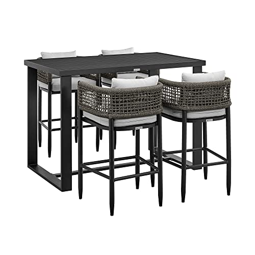 Armen Living Alegria 5-Piece Outdoor Bar Table Set Light Grey