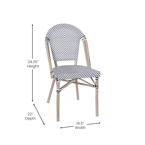 Flash Furniture Marseille Indoor/Outdoor Bistro Set - Tempered Glass Table & 2 Chairs - Black & White Textilene/Light Natural Frame
