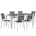 Modway Shore 7-Piece Aluminum Outdoor Patio Dining Table Set Silver Black