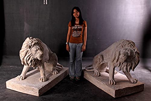 AFD Home 39" Guardian Entry Gate Lions Stone Cast Set of 2 Sand Stone