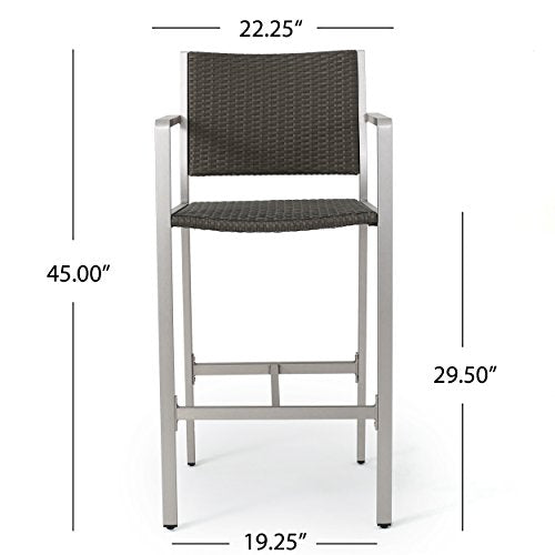 GDF Studio Outdoor Wicker and Aluminum Bar Set 3 Piece Grey With Wicker Top