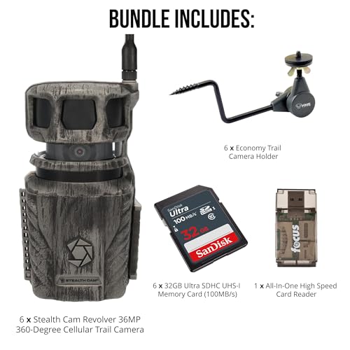Stealth Cam Revolver 36MP 360-Degree Cellular Trail Camera Bundle (6-Pack) with Accessories