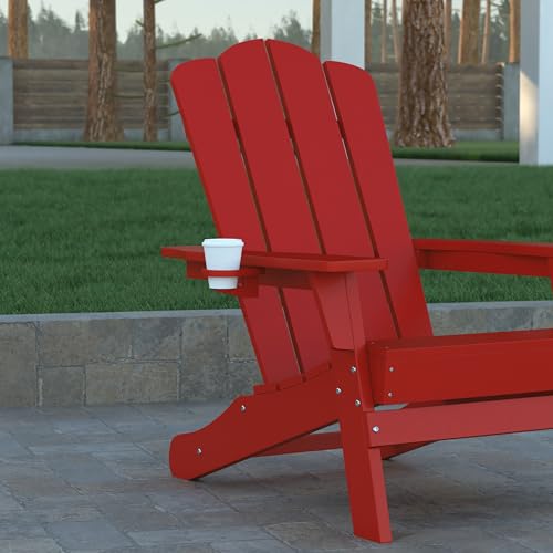 EMMA + OLIVER Tiverton Adirondack Chairs Set of 4 Weather Resistant Poly Resin Red
