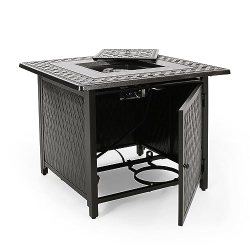 Christopher Knight Home Christy Outdoor 4-Seater Wicker Swivel Chair and Fire Pit Set Mixed Brown Mixed Khaki Hammered Bronze