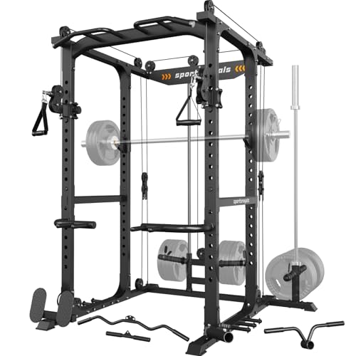 Sportsroyals Power Cage Multi-Function Power Rack with Adjustable Cable Crossover System Grey