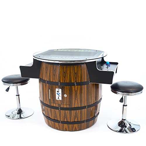 Creative Outdoor Distributor Wine Barrel Style Arcade Machine with Tempered Glass Top and 2 Sanwa Joysticks