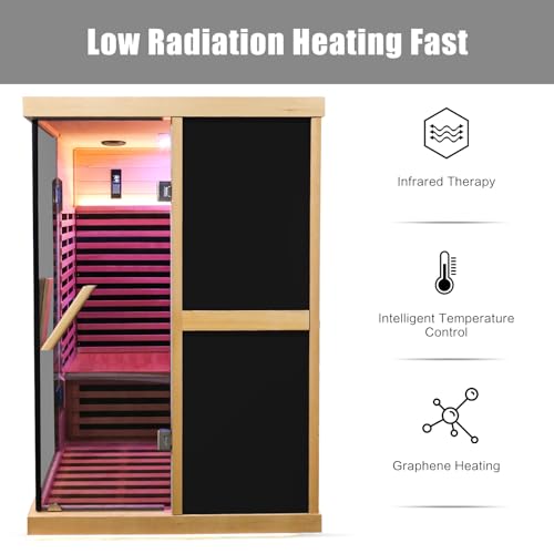 Jintop V-Shaped Infrared Sauna Room with Bluetooth & Double Glass Doors Black