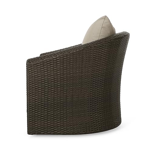 Christopher Knight Home Christy Outdoor 4-Seater Wicker Swivel Chair and Fire Pit Set Mixed Brown Mixed Khaki Hammered Bronze