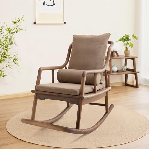 BALANBO Rocking Chair Black Walnut Wood Outdoor & Indoor with Cushion and Backrest Walnut