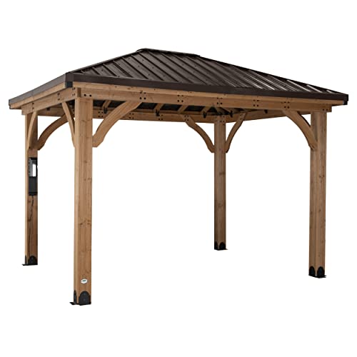 Backyard Discovery Barrington 12' x 10' Cedar Wood Outdoor Gazebo Pavilion Brown