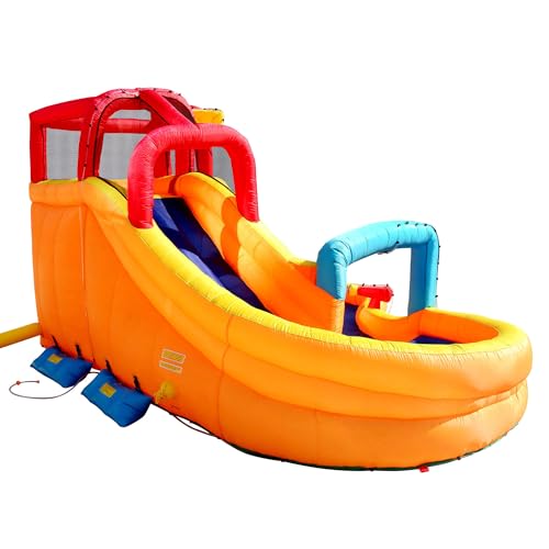 BANZAI Inflatable Water Park with Waterslide, Water Cannon, and Splash Pool