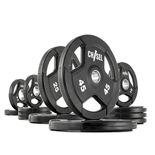 XMark CHISEL 205 lb Olympic Weights Set and CROWBAR Barbell, 7' Olympic Bar - 205 lb Weight Set