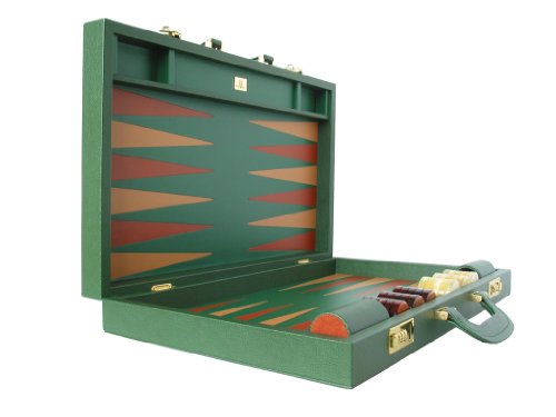 Zaza & Sacci Genuine Dollaro Leather Backgammon Set Large 23" Green