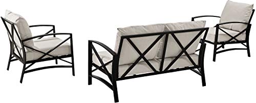 Crosley Furniture Kaplan 3-Piece Outdoor Loveseat Patio Furniture Set Oiled Bronze with Oatmeal Cushions