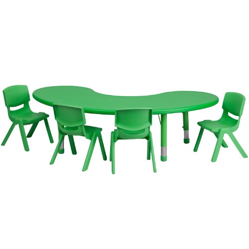 BizChair Half-Moon Green Plastic Activity Table Set with 4 Chairs