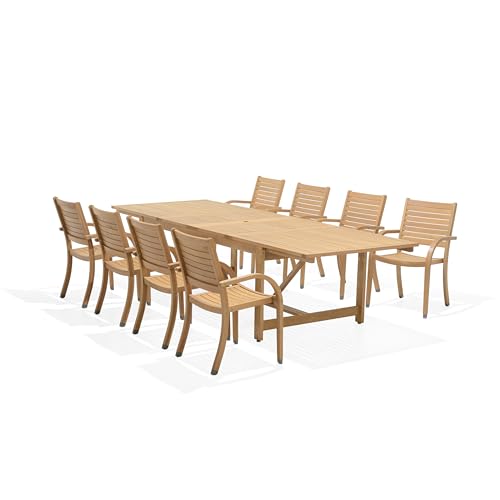 Amazonia Berlin 9-Piece Outdoor Furniture Set Teak Finish Light Brown