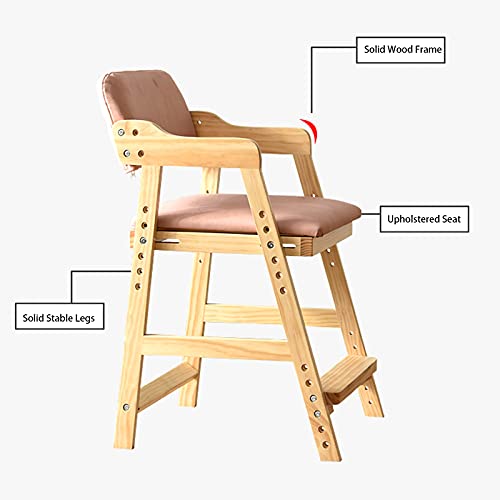 ZWLI Wooden Kids Dining Chair with Arms & Footrest, 6-Gear Adjustable Height, Grey