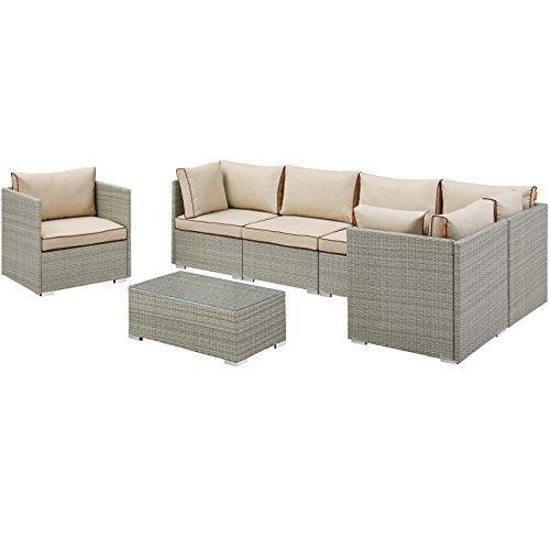 Modway Repose 7-Piece Outdoor Patio Sectional Set Light Gray Beige