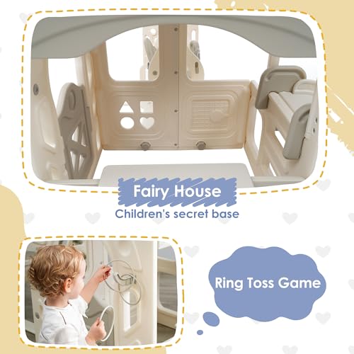 KZPFER 6-in-1 Toddler Slide and Swing Set Off-White/Grey