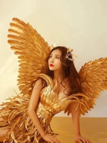 HoHoHuo Gold Feather Fairy Wings Costume