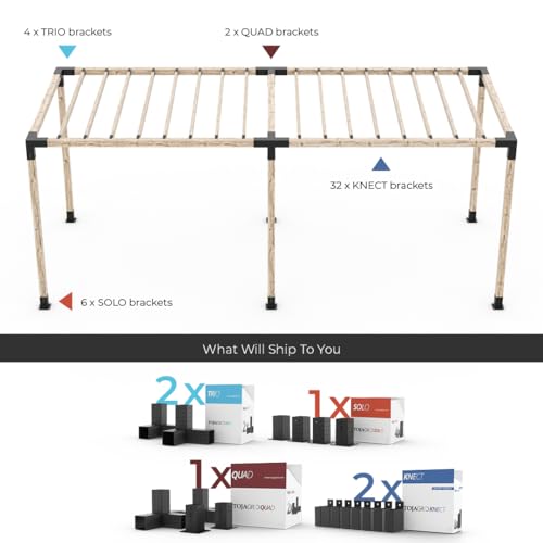 TOJAGRID Double Pergola Kit for 4x4 Wood Posts with KNECT 2x4 Brackets Black