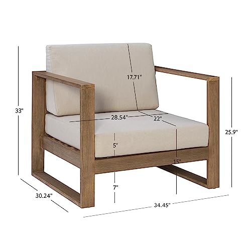 Linon Silas Natural Eucalyptus Outdoor Chair with Beige Cushions