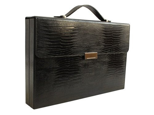 Zaza & Sacci Leather Backgammon Set 15" Travel Attache Black Lizard