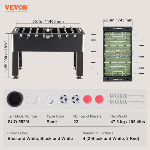 VEVOR Foosball Table 55 inch Standard Size Indoor Full Size for Home, Family, and Game Room Black