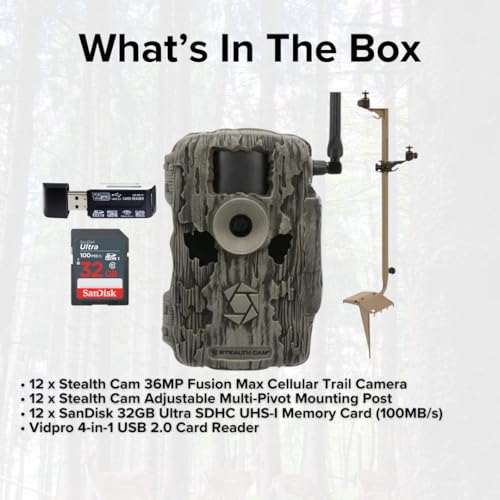 Stealth Cam 36MP Fusion Max Cellular Trail Camera 2-Pack with Mounting Post, 32GB Memory Card & Card Reader Bundle
