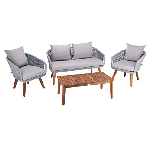 Safavieh Outdoor Prester Rope 4-Piece Patio Set with Cushions Grey/Grey