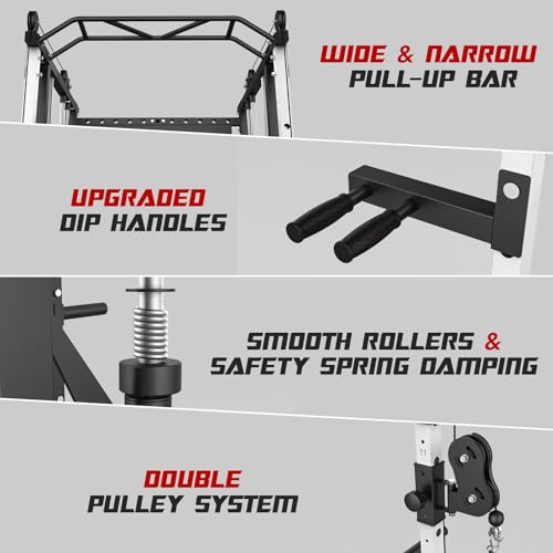 Liksodo Smith Machine 2000LBS Squat Rack with LAT-Pull Down & Cable Crossover White