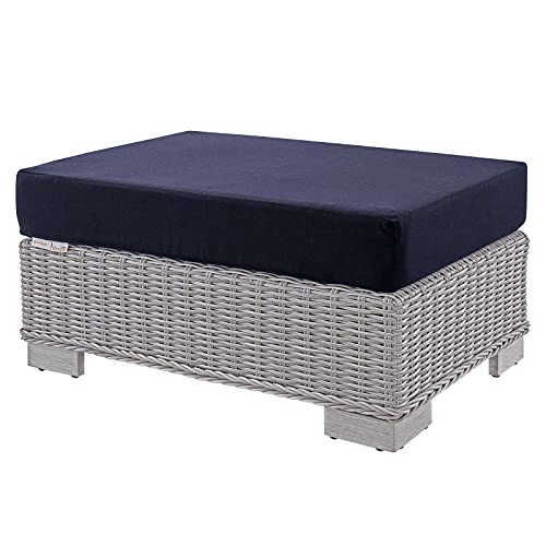 America Luxury - Outdoor Rattan Lounge Chair and Ottoman Set, Modern Patio Furniture Blue