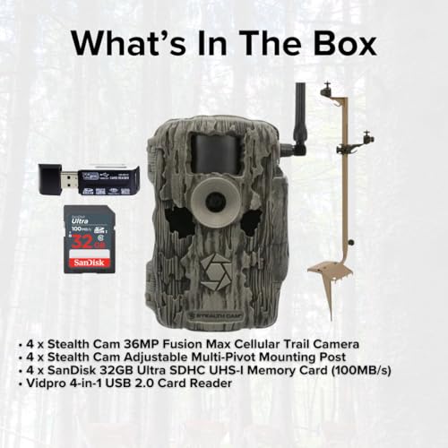 Stealth Cam 36MP Fusion Max Cellular Trail Camera 2-Pack with Mounting Post, Memory Card & Card Reader Bundle