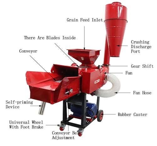 INTSUPERMAI Straw Crusher and Feed Pulverizer Machine 220V 500KG/H Red