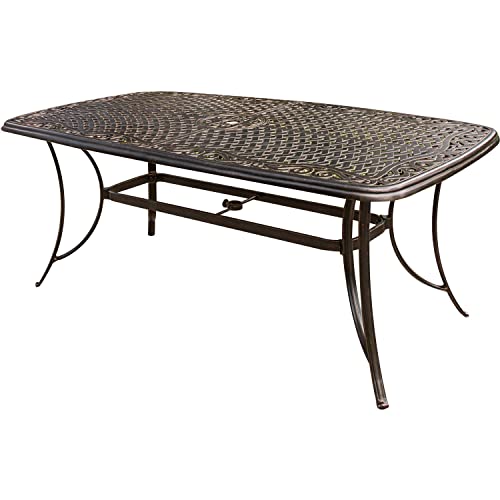 Hanover Manor 7-Piece Outdoor Dining Set with Cast-Top Aluminum Table and 6 Tan PVC Sling Rockers Cast/Sling