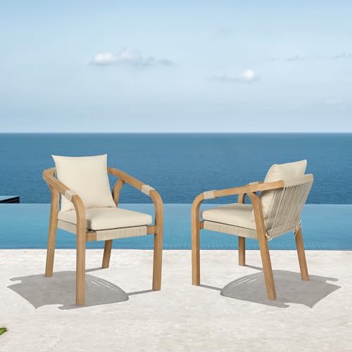 Armen Living Cypress Modern Outdoor Patio Dining Chair Set of 2 Ivory