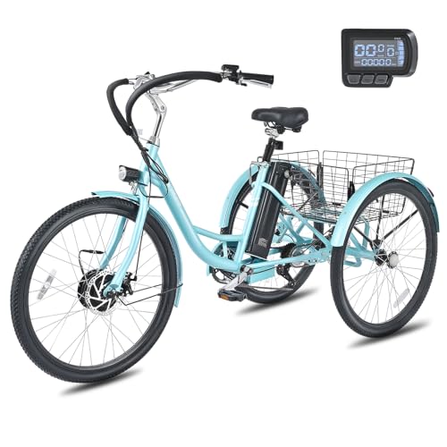 Viribus 26" Electric Tricycle for Adults, 7 Speed Electric Trike with 350W Motor UL Certified 36V 13Ah Battery, Aqua