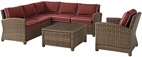 Crosley Furniture Bradenton 5-Piece Outdoor Sectional Sofa Set Brown with Sangria Cushions