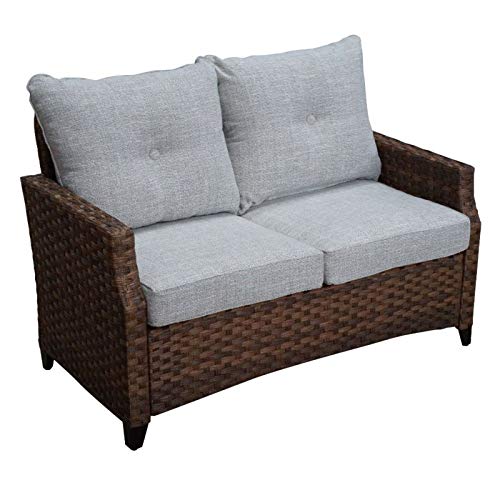 Courtyard Casual 5240 Costa Mesa 5-Piece Seating Set with Loveseat, Club Chairs, End Table & Gas Fire Pit Brown