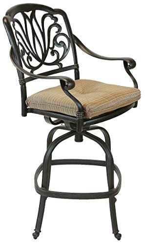 Patio Land Elizabeth Outdoor Patio Swivel Bar Stools 30" Cast Aluminum Dark Bronze Sunbrella Sesame