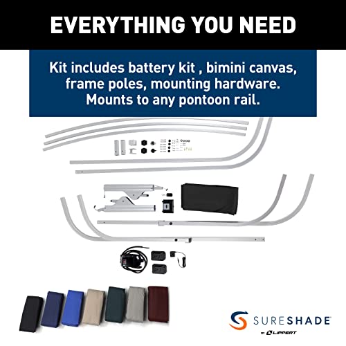 SureShade Power Bimini Electric Shade System for Pontoon Boats 92-102" Wide Burgundy Bimini/Silver Frame
